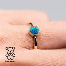 Load image into Gallery viewer, Geometric Design Hexagon Shaped Australian Doublet Opal Ring 14K Yellow Gold