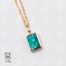 Load image into Gallery viewer, Geometric Pattern Rectangle Australian Doublet Opal Necklace 14k Yellow Gold