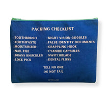 Load image into Gallery viewer, GetBullish Secret Agent Packing Checklist Canvas Zipper Pouch 9.5" x 7" | Cosmetics Bag or Pencil Case