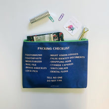 Load image into Gallery viewer, GetBullish Secret Agent Packing Checklist Canvas Zipper Pouch 9.5" x 7" | Cosmetics Bag or Pencil Case