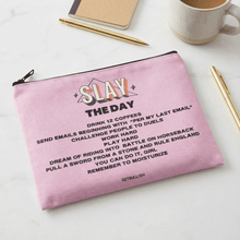 Load image into Gallery viewer, GetBullish Slay the Day Canvas Zipper Pouch 9.5" x 7" | Cosmetics Bag or Pencil Case