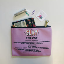 Load image into Gallery viewer, GetBullish Slay the Day Canvas Zipper Pouch 9.5" x 7" | Cosmetics Bag or Pencil Case