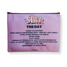 Load image into Gallery viewer, GetBullish Slay the Day Canvas Zipper Pouch 9.5" x 7" | Cosmetics Bag or Pencil Case