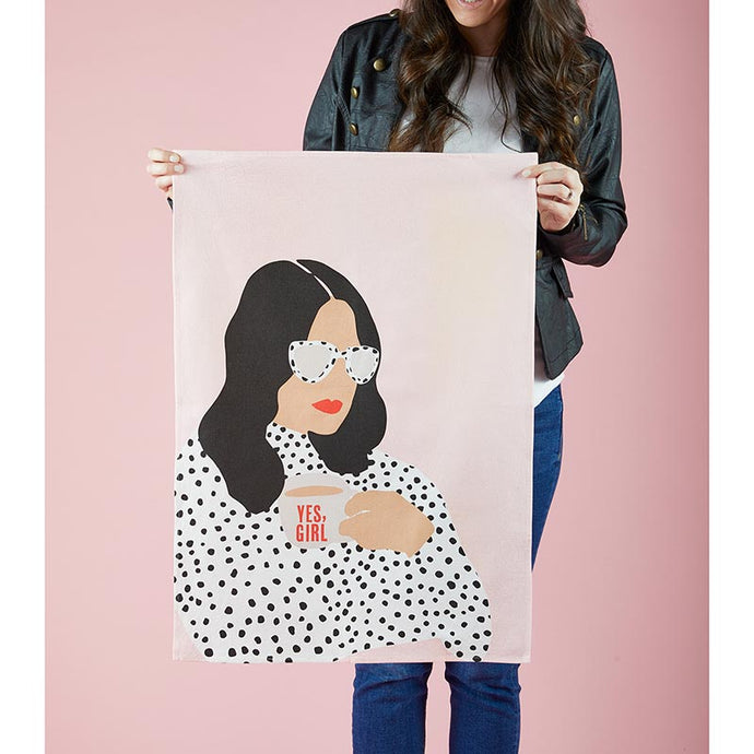 Yes, Girl Large Pink Tea Towel | Extra Large 20