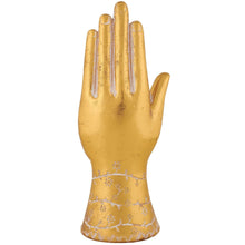 Load image into Gallery viewer, Gold Hamsa Hand Figurine | Decorative Resin Evil Eye Statue with Floral Detail | 10.25”