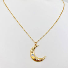 Load image into Gallery viewer, Golden Star Moon Inlaid Opal Pendant Necklace | Fashion Chain Jewelry