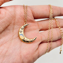 Load image into Gallery viewer, Golden Star Moon Inlaid Opal Pendant Necklace | Fashion Chain Jewelry