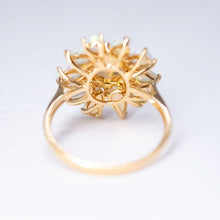 Load image into Gallery viewer, Golden Dahlia – Fire Opal &amp; Australian Opal Floral Diamond Engagement Ring in 18K Yellow Gold
