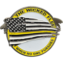 Load image into Gallery viewer, M-31 Thin Gold Line Flag and Eagle Police Challenge Coin 911 Emergency Dispatcher Yellow Line