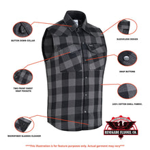 Load image into Gallery viewer, Gray Ride Men's Gray and Black Sleeveless Flannel Shirt