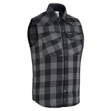 Load image into Gallery viewer, Gray Ride Men's Gray and Black Sleeveless Flannel Shirt