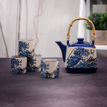 Load image into Gallery viewer, Great Wave Japanese Tea Set 20oz Tea Pot with 4 Hexagon Cups | Gift Box