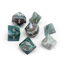 Load image into Gallery viewer, Green Striped Agate - 7 Piece RPG Set Gemstone Dice