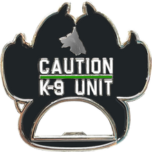 Load image into Gallery viewer, BL16-011 Thin Green Line Police Canine K9 unit paw bottle opener Border Patrol Deputy Sheriff Army Marines challenge coin