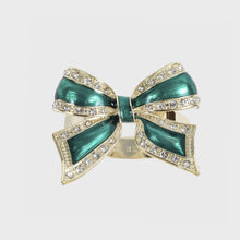 Load image into Gallery viewer, Enamel bow skinny napkin rings, green, set of four