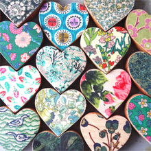 Load image into Gallery viewer, Fabric-Faced Wooden Hearts