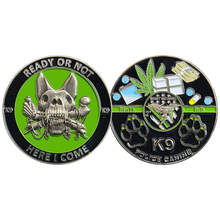 Load image into Gallery viewer, BL6-007 Border Patrol K9 Challenge Coin Canine Unit Saint Michael Thin Green Line Prayer Paw Prints