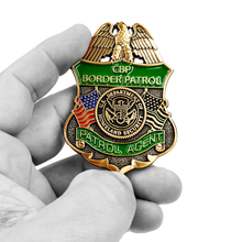 Load image into Gallery viewer, GL5-001 CBP Border Patrol Agent Thin Green Line Flag Challenge Coin BPA Proverbs 28:1 Lion