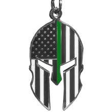 Load image into Gallery viewer, GHKB-1B Gladiator Police Thin Green Line Flag Spartan Helmet Keychain Border Patrol