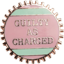 Load image into Gallery viewer, Guilty As Charged Pink and Mint Enamel Pin on Gift Card