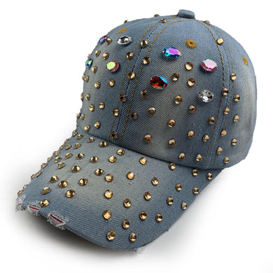 Desire Light Denim Hat with Rhinestones