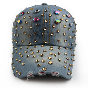 Desire Light Denim Hat with Rhinestones