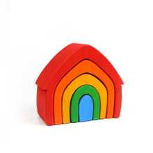 Load image into Gallery viewer, 5 Pcs STAINED Rainbow Wooden Stacking House