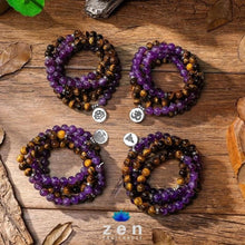Load image into Gallery viewer, Peace &amp; Protection Amethyst Tiger Eye Mala
