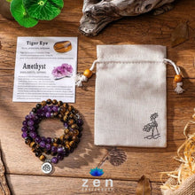 Load image into Gallery viewer, Peace &amp; Protection Amethyst Tiger Eye Mala