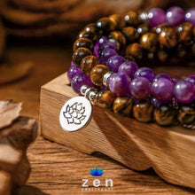 Load image into Gallery viewer, Peace &amp; Protection Amethyst Tiger Eye Mala