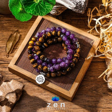 Load image into Gallery viewer, Peace &amp; Protection Amethyst Tiger Eye Mala