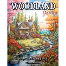 Load image into Gallery viewer, Woodland Scenes: Cozy Woodland Retreat Grayscale Landscape Coloring Book For Adults - Paperback