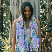 Load image into Gallery viewer, Heliconia Beach Towel - Ube | Hoffman Fabrics x Slowtide