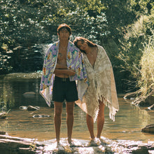 Load image into Gallery viewer, Heliconia Beach Towel - Ube | Hoffman Fabrics x Slowtide