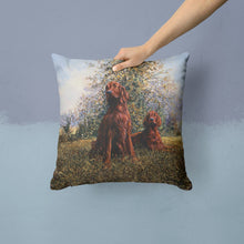 Load image into Gallery viewer, Red Irish Setters by Michael Herring Throw Pillow - 14x14 Decorative Pillow – Art for Your Home &amp; Patio HMHE0049PW1414