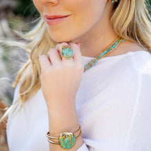 Load image into Gallery viewer, Honey Bee Blue Turquoise Golden Cuff Bracelet