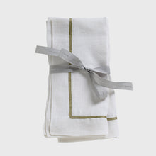 Load image into Gallery viewer, Gold trim linen dinner napkins, white, set of two