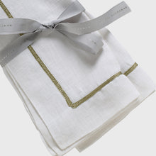 Load image into Gallery viewer, Gold trim linen dinner napkins, white, set of two