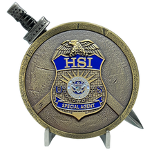 Load image into Gallery viewer, EL3-018 HSI Special Agent Shield with removable Sword Challenge Coin Set