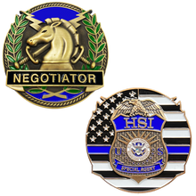 Load image into Gallery viewer, EL16-18 HSI Special Agent Thin Blue Line Negotiator Challenge Coin