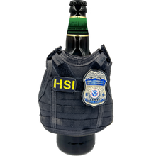 Load image into Gallery viewer, BL2-013 HSI SPECIAL AGENT Tactical Beverage Bottle or Can Cooler Vest with removable patches perfect gift for Challenge Coin collectors