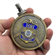 Load image into Gallery viewer, EL3-018 HSI Special Agent Shield with removable Sword Challenge Coin Set