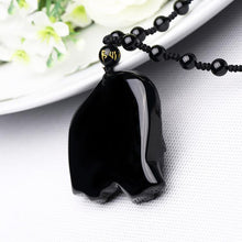 Load image into Gallery viewer, Obsidian Carved Mother &amp; Baby Elephant Necklace