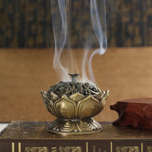 Load image into Gallery viewer, Handmade Lotus Flower Copper Alloy Incense Burner