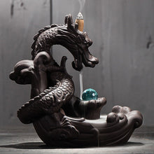 Load image into Gallery viewer, Ceramic Dragon Back-flow Incense Burner - 10 Incense Cones free gift