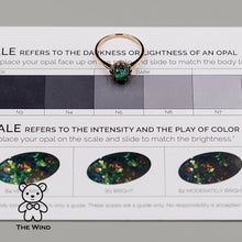 Load image into Gallery viewer, Halo Diamond Australian Semi-Black Opal Tsavorite Engagement Ring 18K Yellow Gold