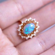 Load image into Gallery viewer, Stunning Halo Diamond Semi-Black Opal Engagement Ring 18K Yellow Gold