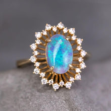Load image into Gallery viewer, Stunning Halo Diamond Semi-Black Opal Engagement Ring 18K Yellow Gold