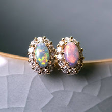 Load image into Gallery viewer, Halo Diamond Stud Earrings with Black Opal 18K Yellow Gold