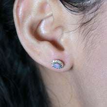 Load image into Gallery viewer, Halo Diamond Stud Earrings with Black Opal 18K Yellow Gold
